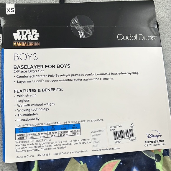 NEW Cuddl Duds XS 2T 3T Blue Green Star Wars Mandalorian Base Layer 2 Piece Set - Picture 4 of 5